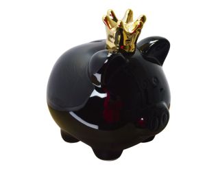 Money bank Piggy, black with gold crown, G21cm, P16cm, H21cm, 4135