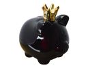 Money bank Piggy, black with gold crown, G21cm, P16cm, H21cm, 4135